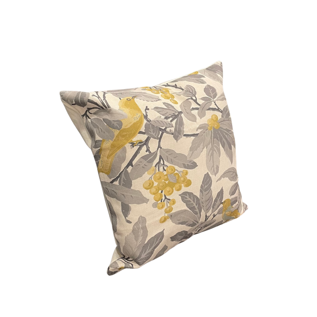 Cushion Cover – Yellow and Grey Birds with Flowers