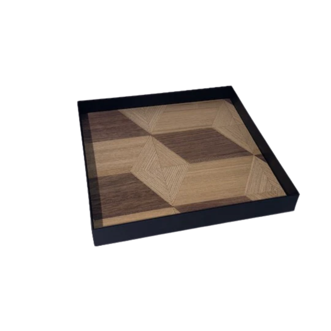 Metal Tray With Wooden Surface
