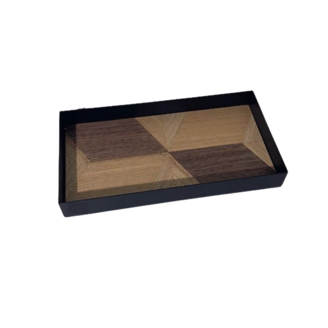 Metal Tray With Wooden Surface